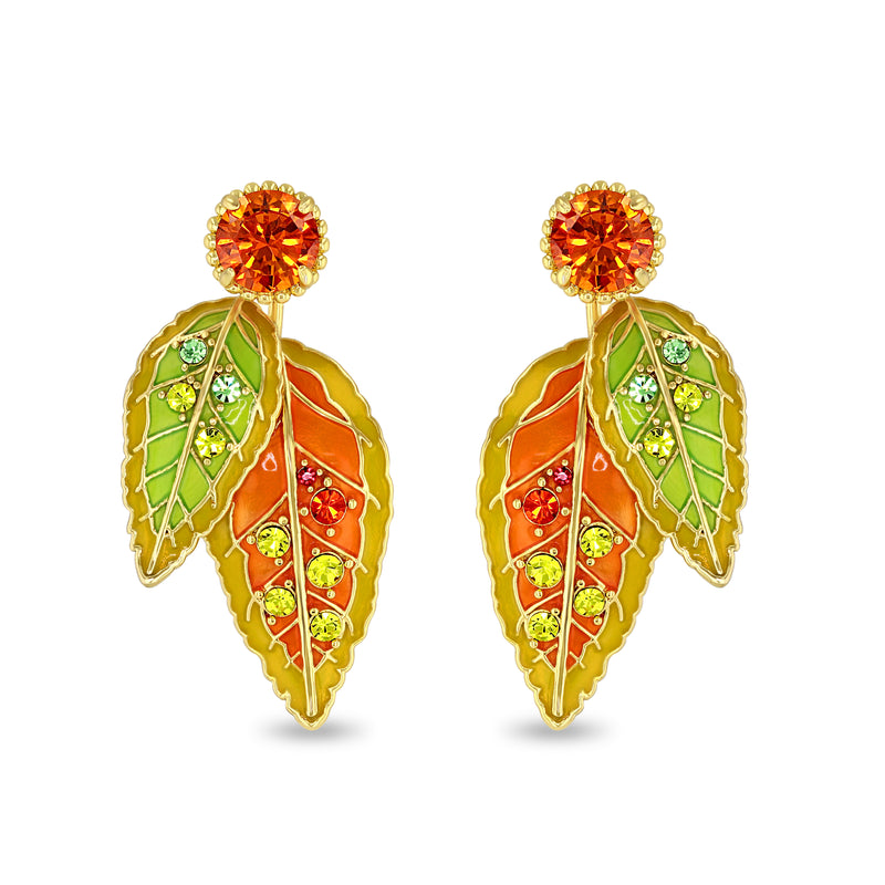 Autumn Fall Multicolor Leaves Front & Back Post Earrings