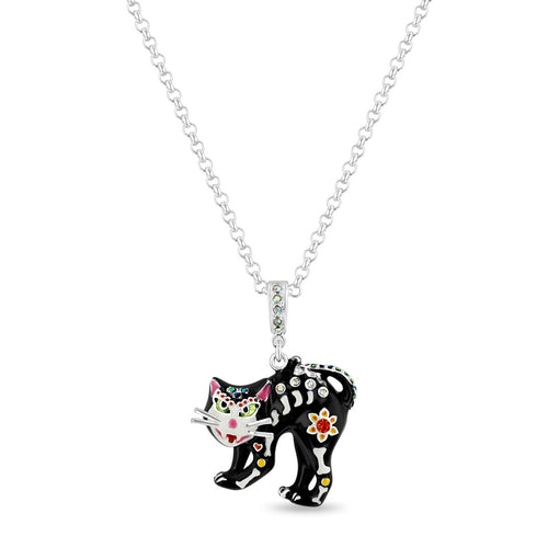 Black Cat Halloween Kitty Enhancer Charm - Fine Silver Plated