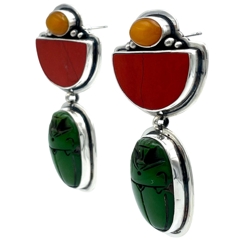Tabra Jewelry 925 Sterling Silver, Honey Amber & Red Jasper Post Earrings, 00K539