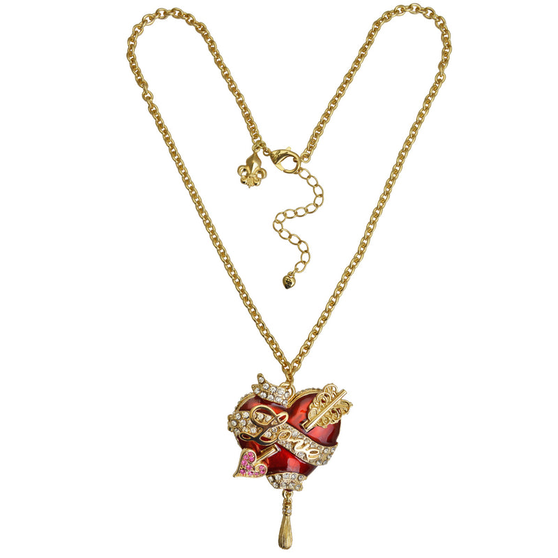 Ritzy Couture Enchanted Crown & Arrow Heart Opening Locket Pendant (Goldtone)