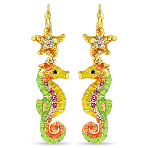 Pastel Starfish and Seahorse Earrings " 18K Gold Plated