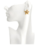 Crystal Topaz Ocean Starfish Earrings - 18k Gold Plating