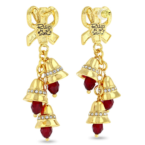 Christmas Jingle Bell Earrings - by Ritzy Couture DeLuxe – 22k Gold Plated