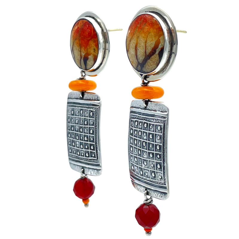 Tabra Jewelry 925 Sterling Silver & Red Coral Post Earrings, 00K549