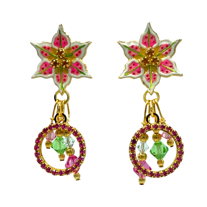 Lunch at The Ritz 2Go Petal Play Pink White Lily Blossom Post Earrings Goldtone