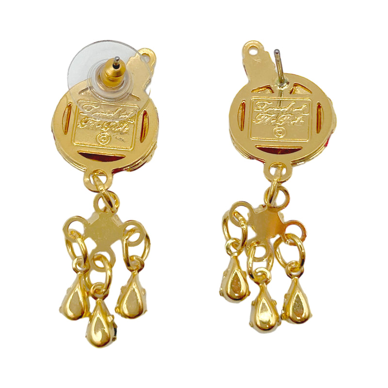 Lunch at The Ritz Red Christmas Ornament Post Dangle Earrings 22k Gold Plated