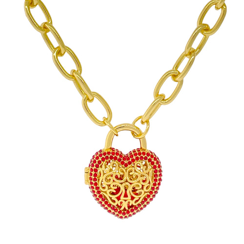 Ruby Red -Locket Full of Love- Valentines Necklace by Ritzy Couture DeLuxe-18k Gold Plating