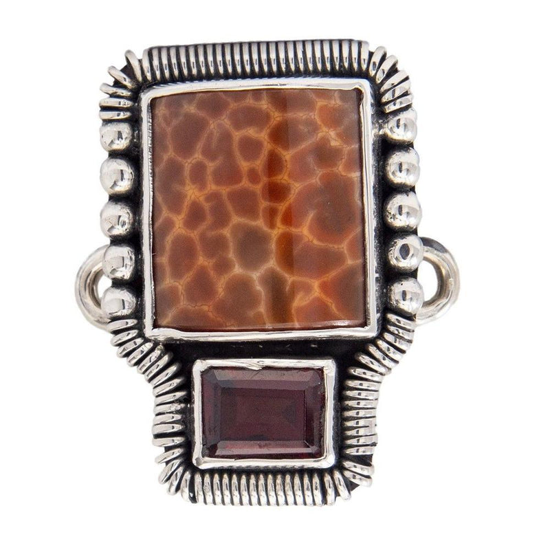 Tabra Jewelry 925 Silver Garnet and Coral Connector Charm Vault OOK300