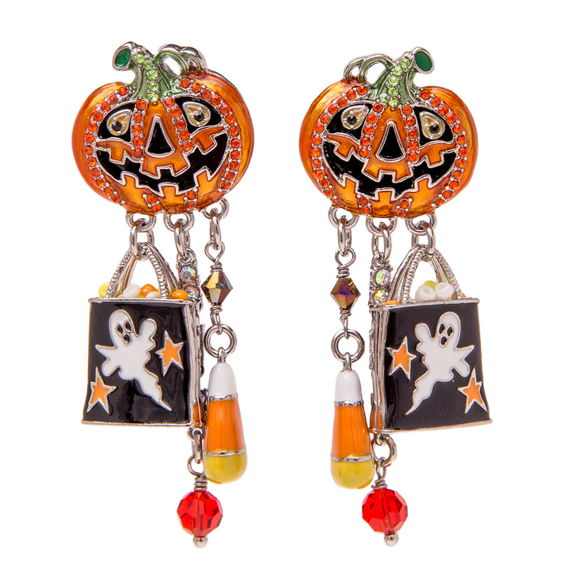 "Trick or Treat" Halloween Multi Charm Pumpkin Earrings