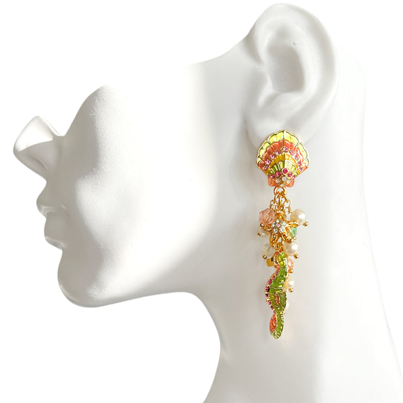 By The Sea Seahorse Shell Starfish Earring "18K Gold Plate