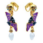 Halloween Bat Wing Skull Leverback Earrings Ritzy Couture DeLuxe 18k Gold Plated