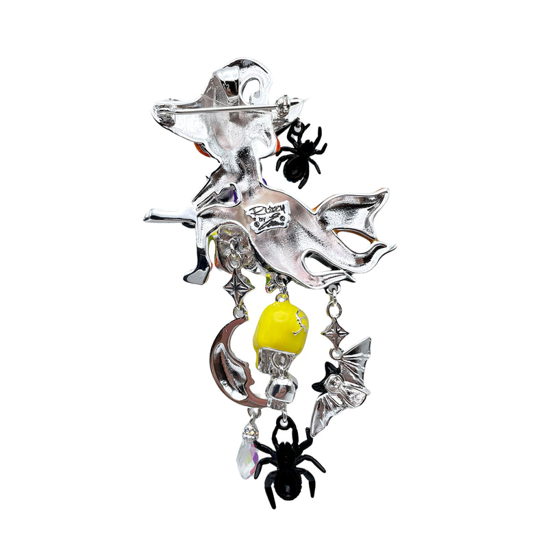 Beguiling Halloween Witch Pin Pendant by Ritzy Couture DeLuxe-Fine Silver Plating