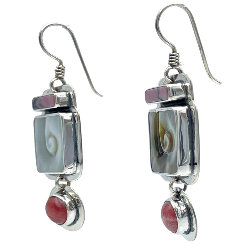 Tabra Jewelry 925 Sterling Silver, Carved Mother-Of-Pearl & Lace Agate French Hook Earrings 00K536B