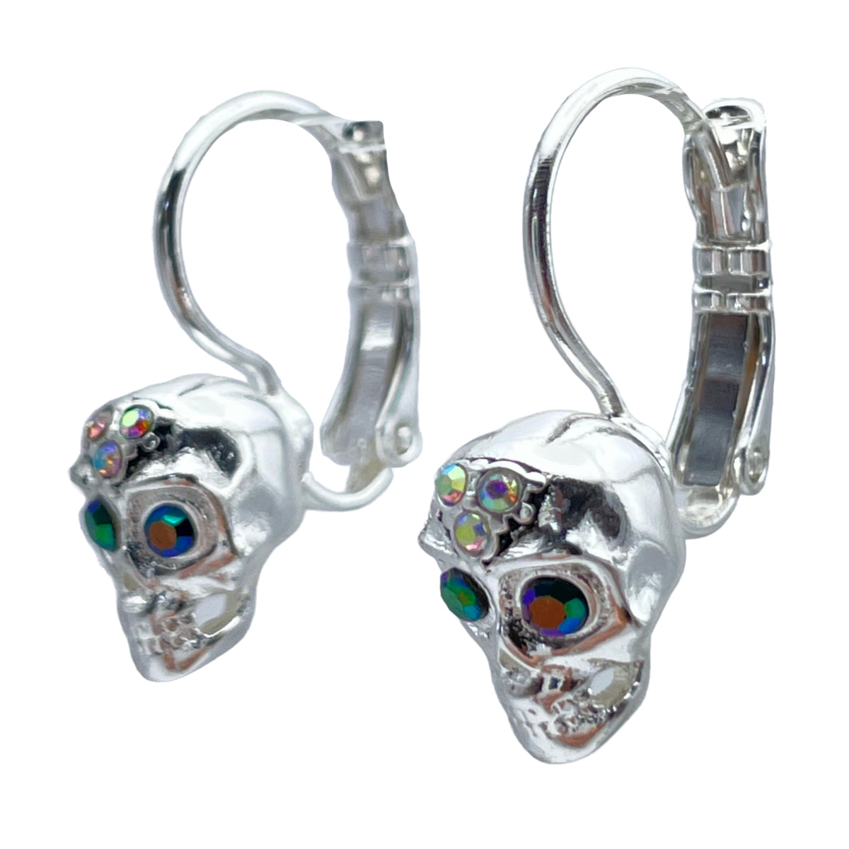 Exquisite Skull Halloween Leverback Earrings Ritzy Couture DeLuxe Silver Plating