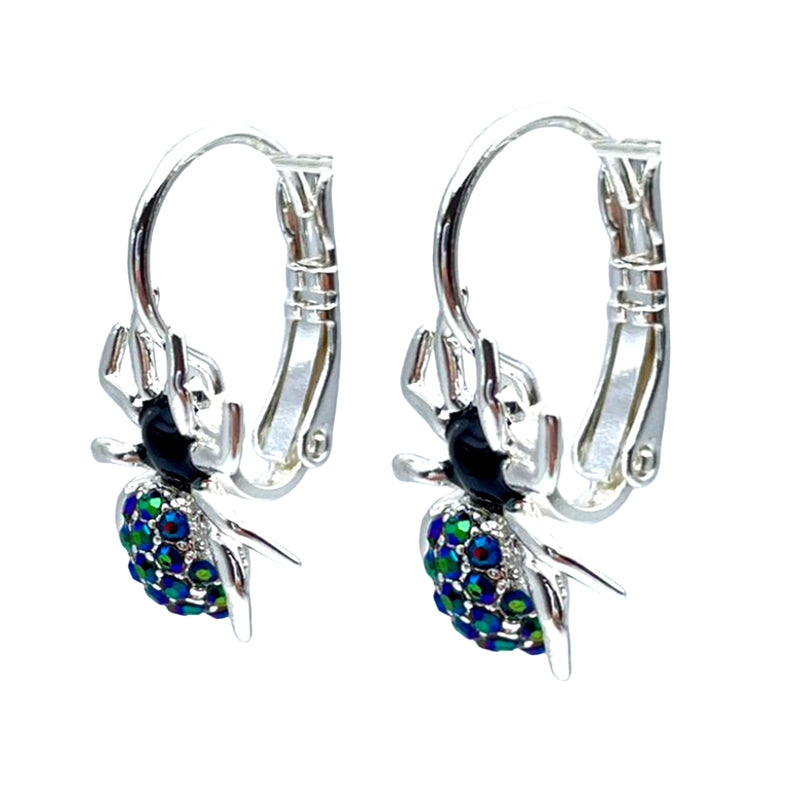 Spooky Spider Halloween Leverback Earrings Ritzy Couture DeLuxe - Silver Plating