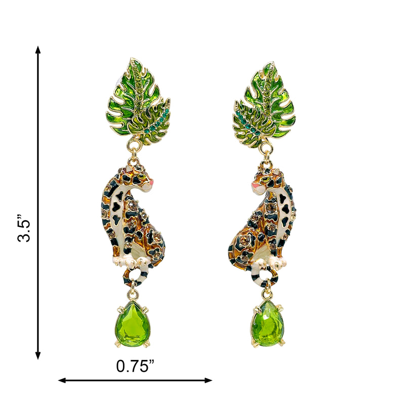 Ritzy Couture DeLuxe Wild Leopard Jungle Dangle Earrings - 22K Gold Plated Brass