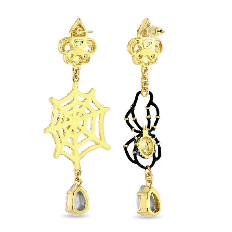 Spider Web Halloween Chandelier Earrings - Ritzy Couture Deluxe -18k Gold Plated