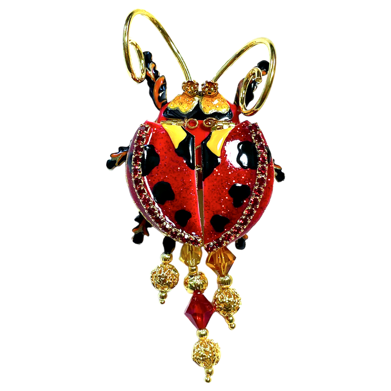 Lunch at The Ritz Ladybug Statement Pin Red Enamel Movable Wings 22k Gold-Plated