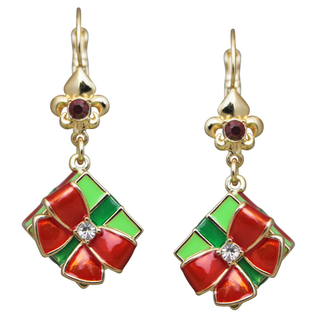 Christmas Gift Box Dangle Earrings - Christmas Earrings